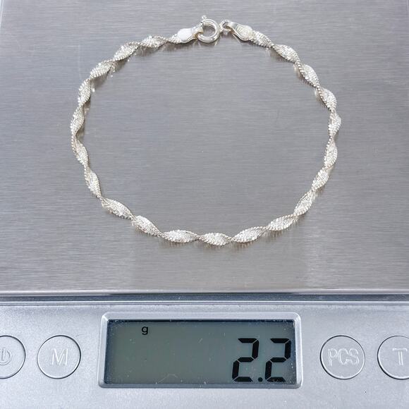 Estate Italy Sterling Silver 925 2.9mm Twisted Chain Bracelet 7" - Picture 6 of 6